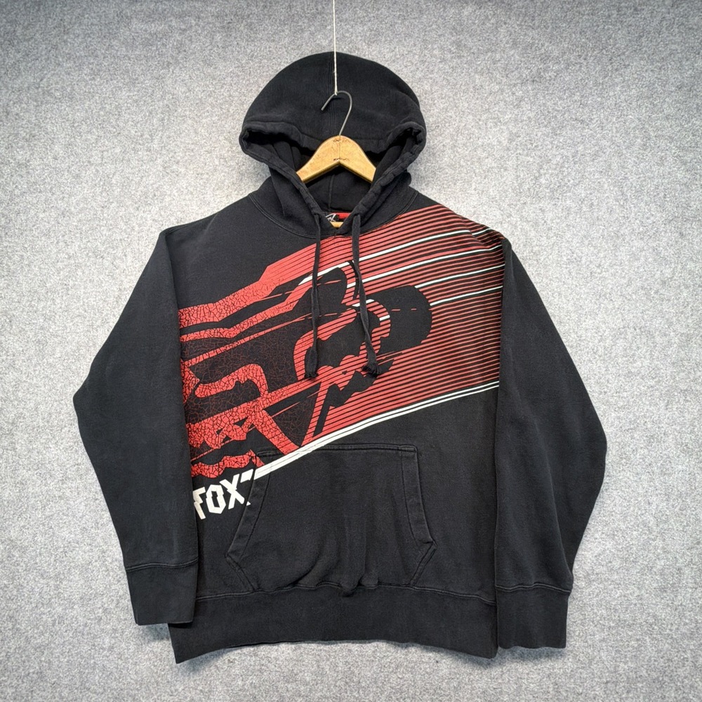 Vintage Fox‎ Racing Hoodie Men's XL Black Red Skate Grunge Pullover 90s Y2K